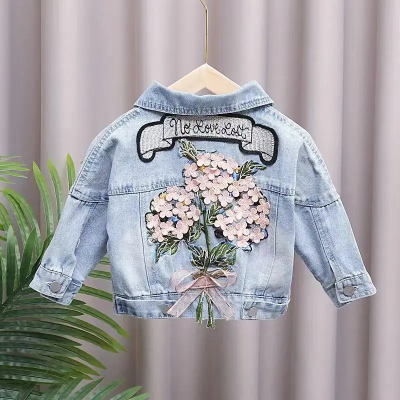 Spring Autumn Kids Denim Jackets for Girls Baby Flower Embroidery Coats Fashion Child Kids Outwear Ripped Jeans Jackets Jean