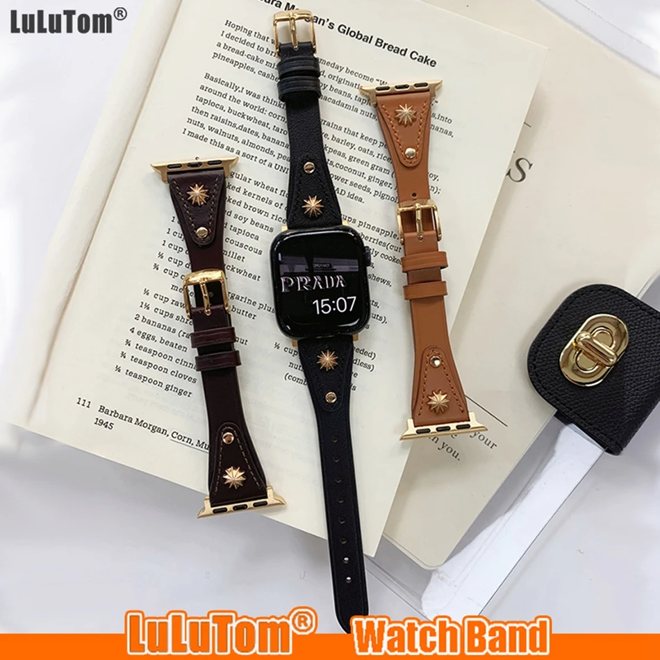 

Rivet Leather Strap For Apple Watch 9 Band Ultra 49mm 38 41mm 40mm 44 45mm 42mm IWatch Series 9 8 7 6 SE 5 4 3 Replace Bracelets