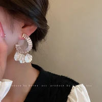 the 2022 new 925 silver needle zircon shell tassel earrings fashion c shaped exaggerated ears super fairy earrings
