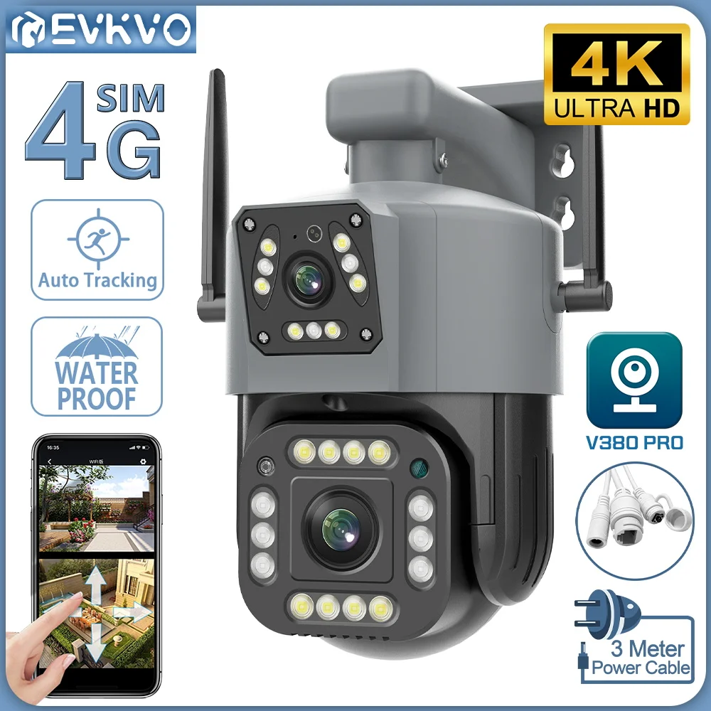 Камера видеонаблюдения EVKVO V380 с двойным объективом, 4K, 8 Мп, 4G, SIM
