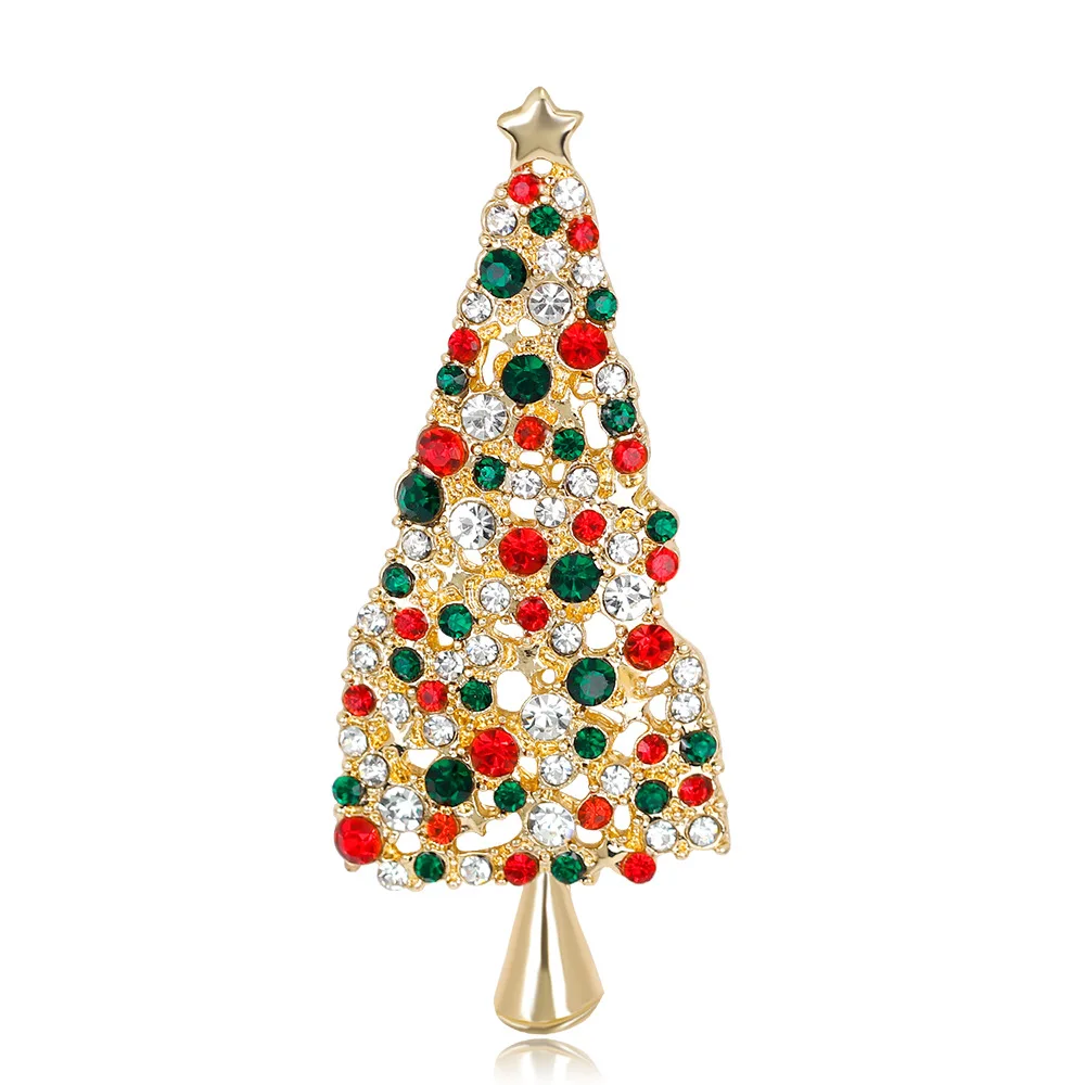 

TULX Crystal Christmas Tree Brooches For Women Sparkling Full Rhinestone Brooch Pin Sweater Coat Accessories Jewelry