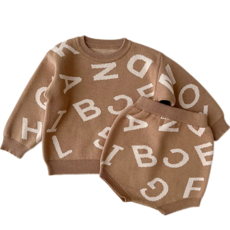 

Toddler Baby Boys Girls Clothing Sets Letter Fall Winter Pullover Sweater+Shorts Infant Baby Girls Boys Knit Suit Korean Style