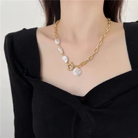 irregular baroque abnormity imitation pearl necklace retro geometric metal chain clavicle necklace fashion women jewelry gifts