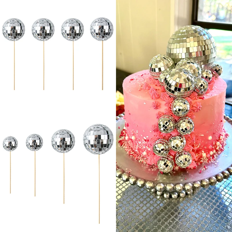 5/10 шт. топперы для торта с зеркальным шаром серебряный топпер диско-шара кекса 70-х
