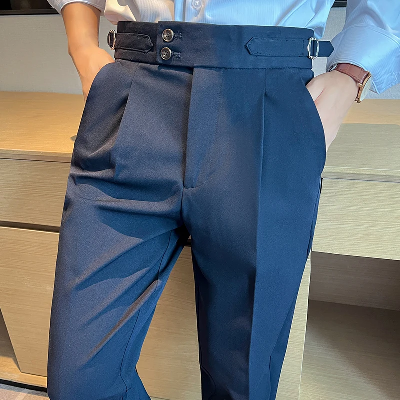 Высококачественные мужские костюмные брюки Neapolitan облегающие повседневные синие