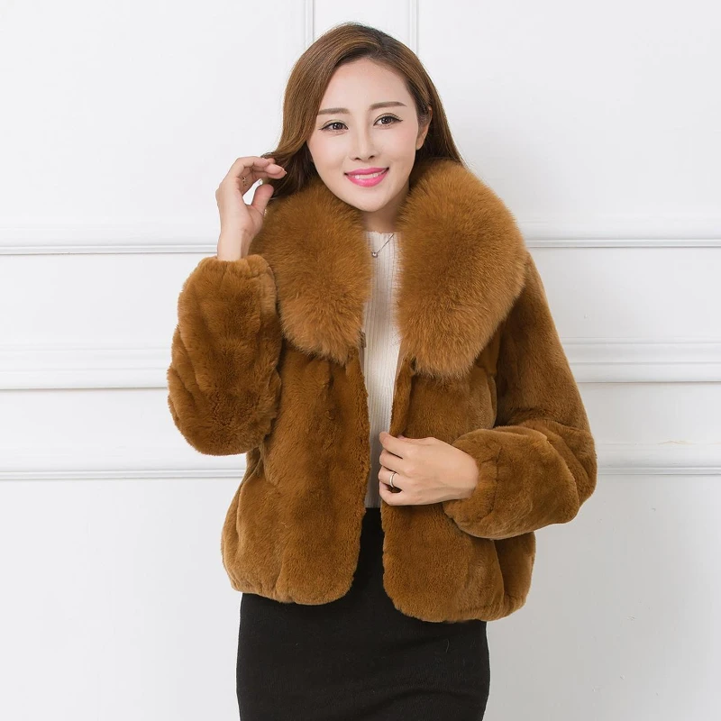 

Woman Natural Rabbit Fur Coat Female Winter Jackets Fashion Real Fur Coat Lady Warm Long Sleeve Winter Coats Real Fur Coat G290
