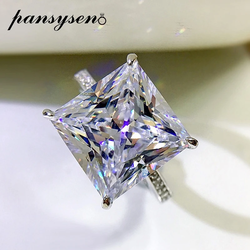 

PANSYSEN Sparkling 100% 925 Sterling Silver 15.5ct Princess Cut Simulated Moissanite Diamond Ring Anillos Wedding Fine Jewelry