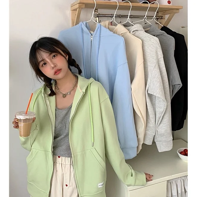 

Ihkke New Korean Cardigan Jacket Loose Hooded Top Women