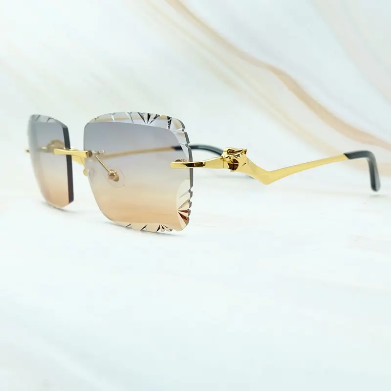 Diamond Cut Sunglasses Vintage Panther Rimless Sun Glasses Luxury Designer Carter Shades Eyewear Mens Lentes De Sol Mujer