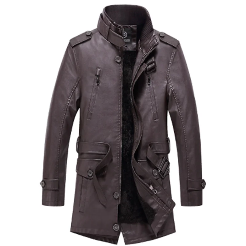 Autumn winter cold prevention cold leisure men's leather coat fashion city locomotive men PU fit stand collar add thick  coat