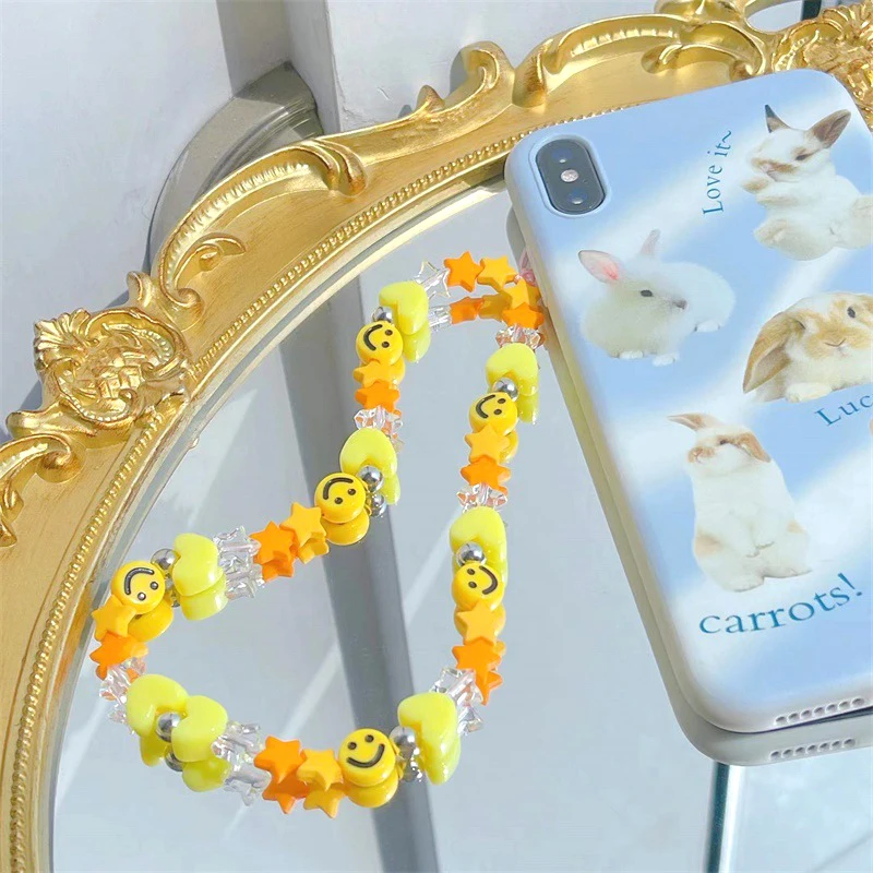 Colorful Stars Smiley Key Chain Ladies Fashion Cute Romantic Vintage Cool Keychain Charm Korea 90s Aesthetic Bag Phone Chain New