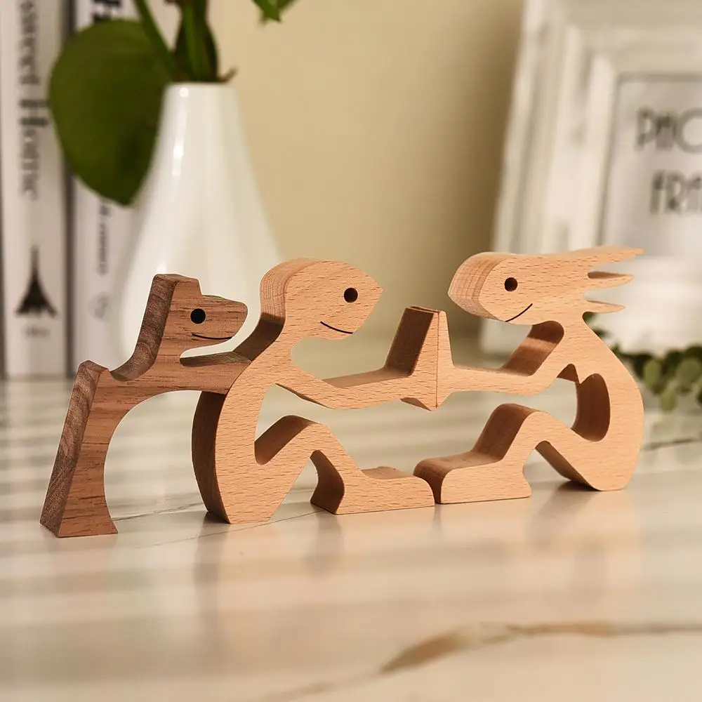 

Handmade Wood Dog Decor Sculptures Craft Creative Figurine Ornement Decoration For Bedroom Home Office Decor Gift Natural