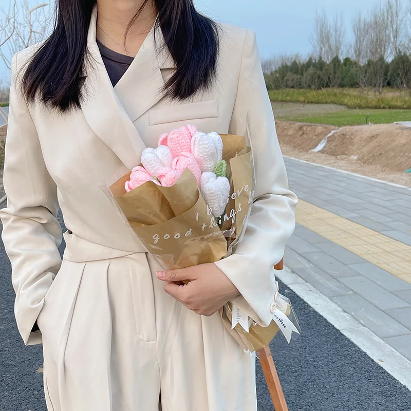 Букет ручной работы тканая пряжа тюльпан для вязания крючком материал сделай сам