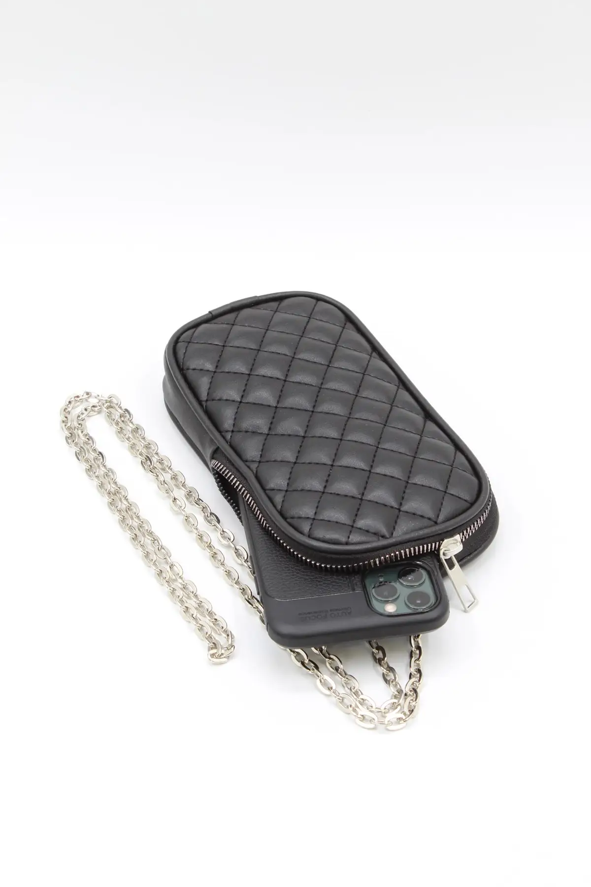 

Women's Quilted Patterned Chain Phone Bag Black