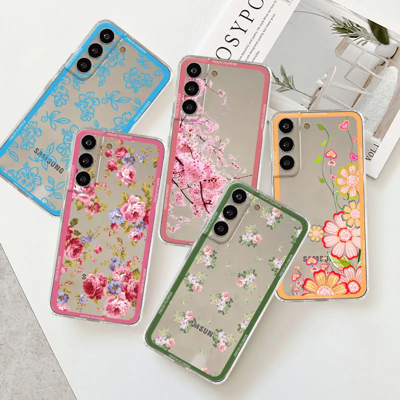 

Phone Silicone Case for Samsung Galaxy S9 Plus Note 20 10 Lite 9 S23 Ultra S21 S22 FE S20 Cover S10 Coque Flowers Plant Sakura