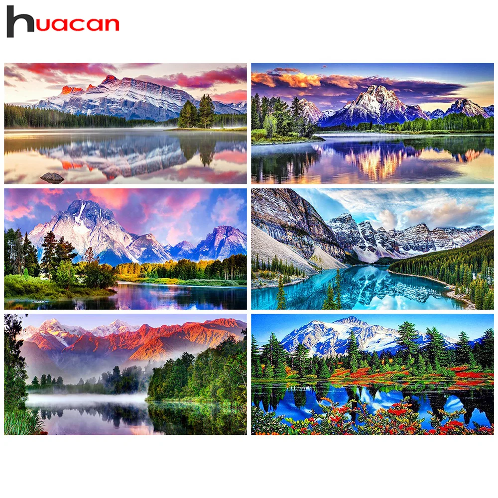 

Алмазная живопись Huacan «сделай сам», пейзаж гор, озеро, полноразмерная/круглая вышивка, мозаика, дерево, Декор для дома