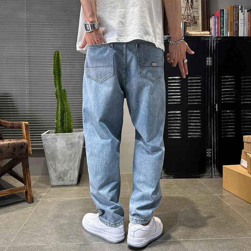 American Street Fashion Men Jeans Retro Blue Loose Fit Ripped Jeans Men Wide Leg Trousers Patched Designer Straight Pants Hombre