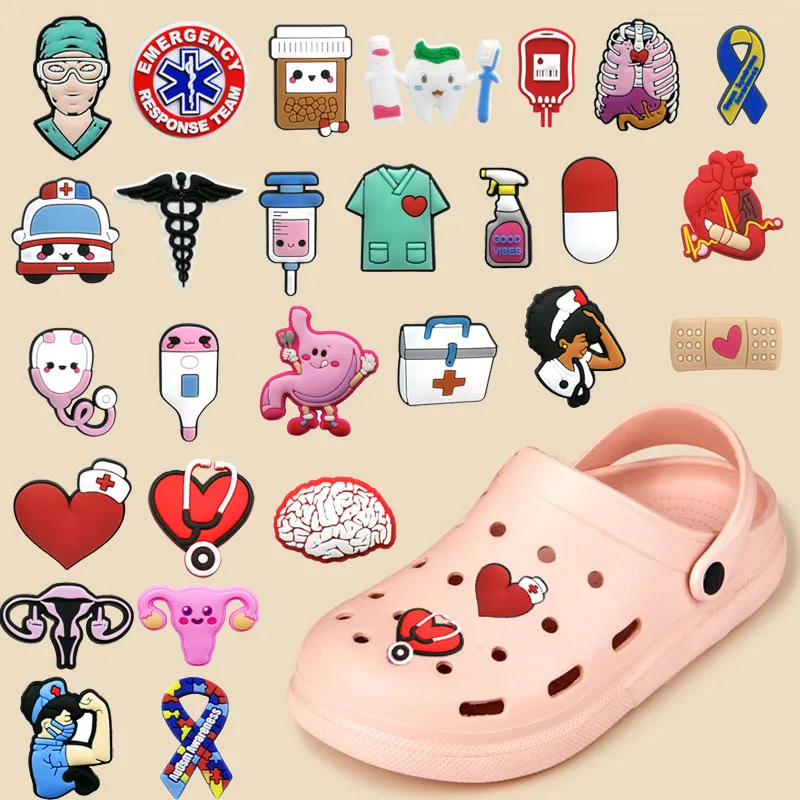 1pcs Medical Style PVC Shoe Charms Croc Jeans Nurse Stethoscope Shoes Decorations Buckle Garden Sandal Accessories Ornaments