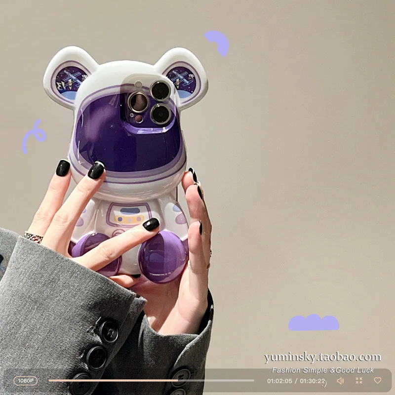 

13 Pro Case 3D Bear astronaut cases for iPhone 14 Pro Max 11 12 13 Strap Charm Cover 14 Plus fashion phone cases