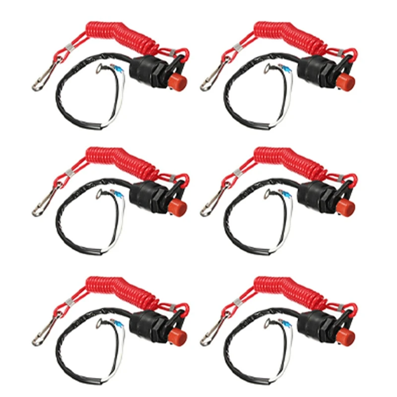 

6X Boat Motor Emergency Kill Stop Switch For Yamaha Outboard Stop Kill Switch Cut Off Switches With Tether Lanyard