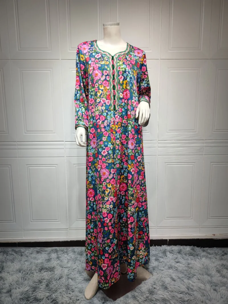 Eid Muslim Women Abaya Morocco Party Dress Abayas Elegant Prayer Floral Long Sleeve Robe Dresses Ramadan Musulman Maxi Vestidos