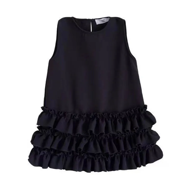 

Summer Little Girl Clothes Kid Girls Cotton Ruffles Black Dresses Cute Solid Toddler Chidlren Sleeveless Baby Kid Dress Vestidos