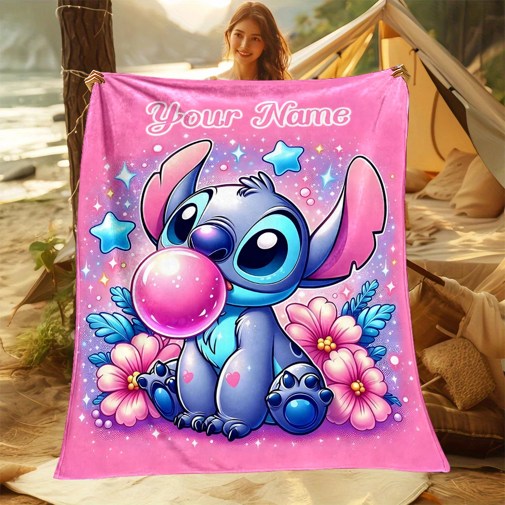 Одеяло с индивидуальным именем и принтом Disney Stitch для дивана кровати путешествий