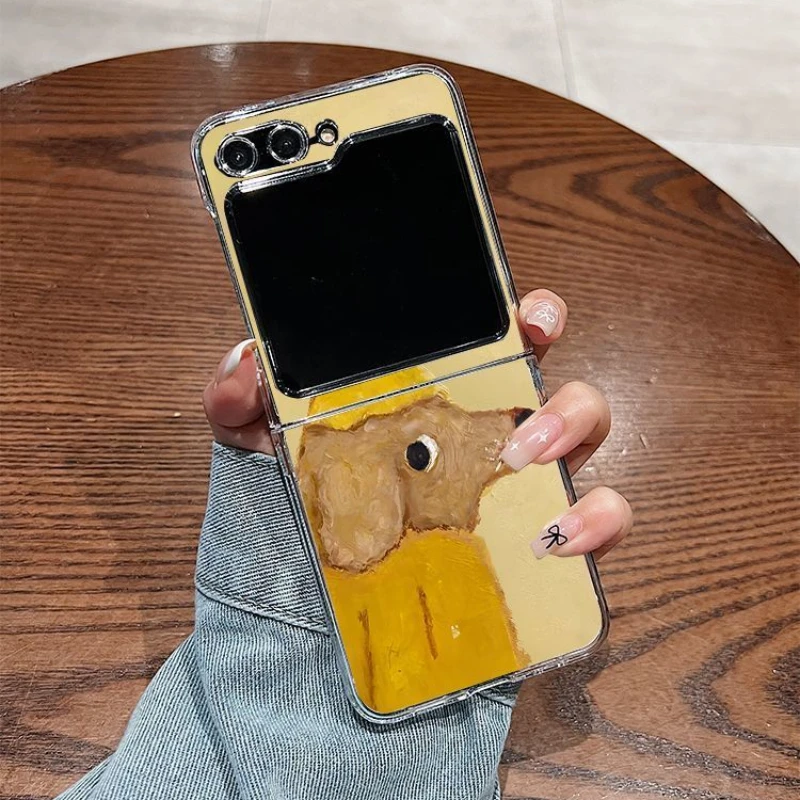 Прозрачный чехол с забавным мультяшным коричневой собакой для Samsung Galaxy Z Flip 6 ZFlip5 5G