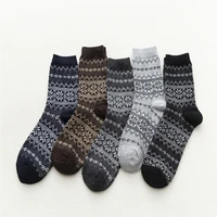 5 pairs autumn and winter rabbit wool socks men mid tube casual socks thickened warm plaid double way anise flower men socks