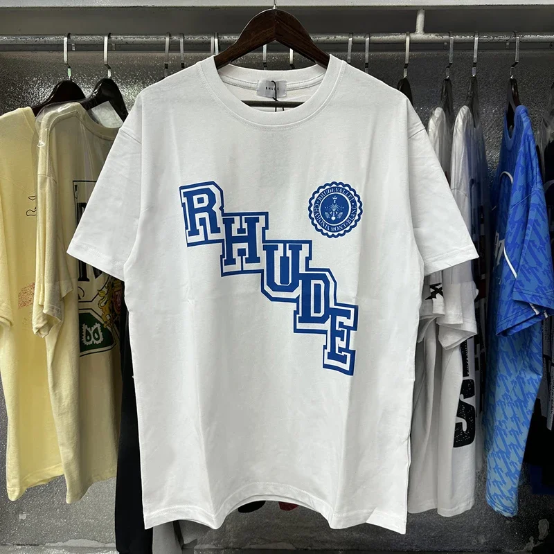 Фото Мужская футболка Rhude High Street, высококачественные летние модные повседневные топы с короткими рукавами и принтом №3