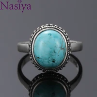 nasiya elegant simple oval turquoise rings for women girls silver fine jewelry anniversary engagement party gift