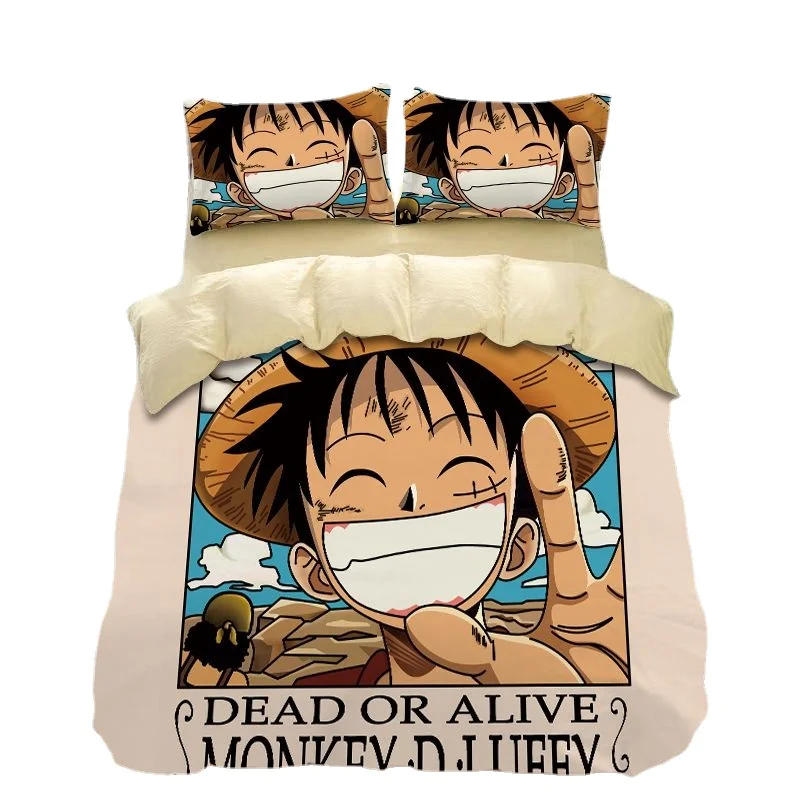 

One Piece cotton bed four-piece single student dormitory Luffy Solon skin-friendly cotton quilt set three-piece home textile
