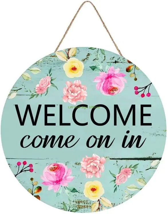 

Welcome Come on in Wreath Sign for Front Door Circle Wood Sign for Wall Decor Farmhouse Garden Indoor Outdoor 12x12 Inch