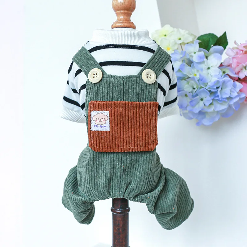 

Corduroy Dog Tracksuit Jumpsuit Pet Clothes Green Cat Jumpsuits Coat Strap Pants Jumpsuit For Small Dogs Puppy Clothing Overalls