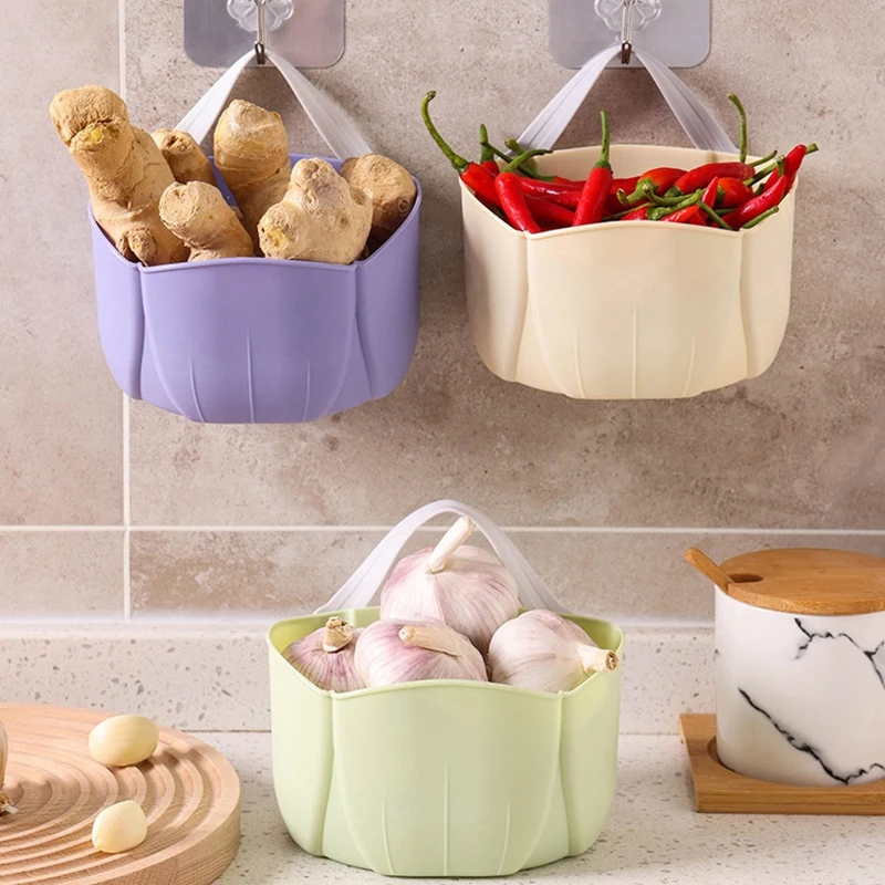 

Kitchen Onion Ginger Garlic Storage Basket Small Hanging Basket Rack Bathroom Bedside Wall-Mounted Storage Box Storage Baskets