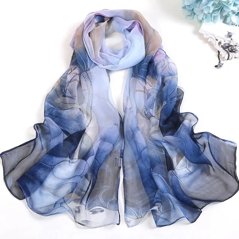 

Fashion Elegant Silk Scarves Long Women's Thin Shawl Lotus Sunscreen Scarf Summer Beach Scarf