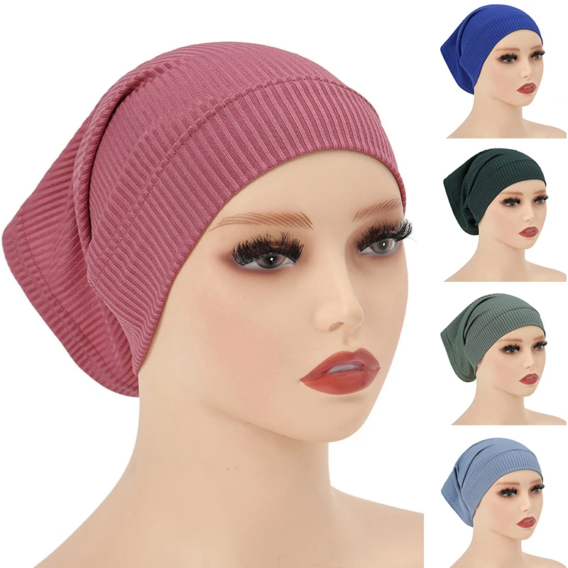 

1PC Classic Modal Monochromatic Malaysian Bottoming Cap Screw Thread High Elasticity Mercerized Cotton Women's Arabian Cap