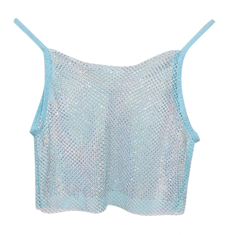 

See-Through Women Sling Vest Summer Sexy Fishing Net Sleeveless Thin Strap Top
