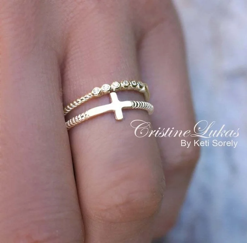 

Fashion double cross ring rose gold ring