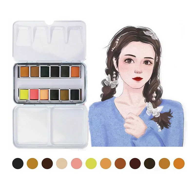 12-color Iron Box Morandi Solid Watercolor Paint Student Painting Cartoon Character Coloring Ocean Skin Color Multi-series