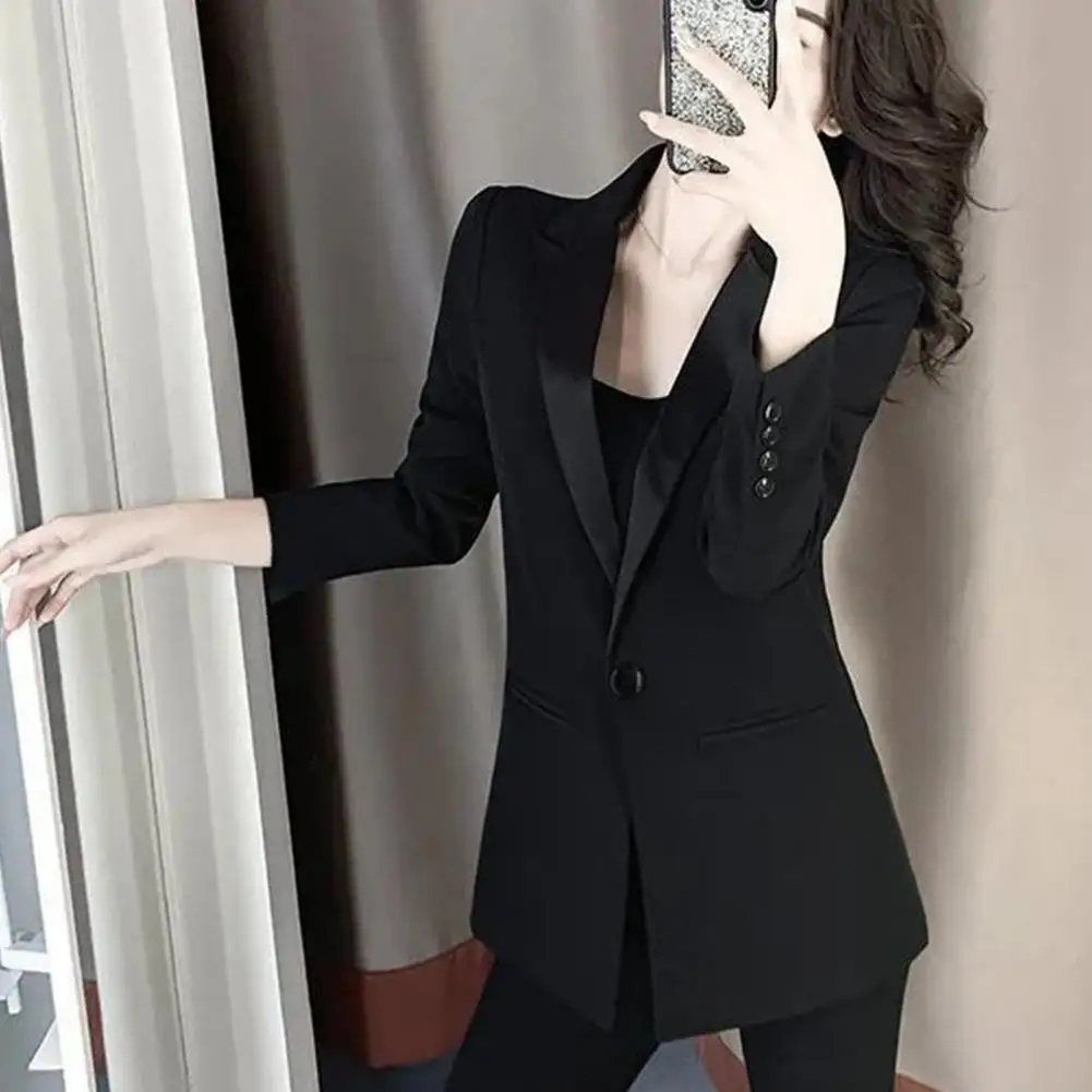 

Elegant British Style Single Button Blazer Women Fashion Vintage Solid Color Lapel Long Sleeve Loose Jackets for women chaquetas