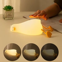 rechargeable lying flat duck night light silicone pat lamp cartoon cute children girl nightlights birthday bedroom gift