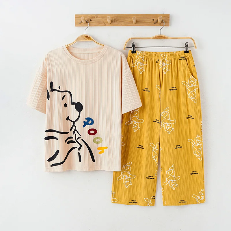 Pajamas women's summer new cotton net red new short sleeved Capris cute students can wear home clothes suit