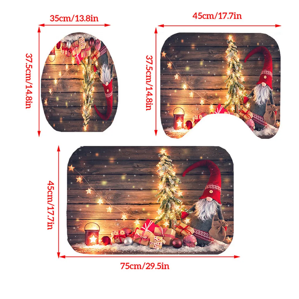 

Christmas Themed Shower Curtain Bathroom Mat Pad Non-slip Printing Bathtub Drape Holiday Decoration