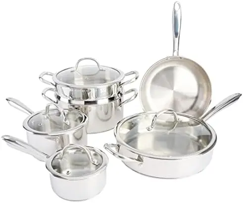 

Devon Heavy Gauge Stainless Steel Tri-Ply Bonded Induction Cookware Set, 10-Piece Cooking glass pot Aluminium pan Stainless pot
