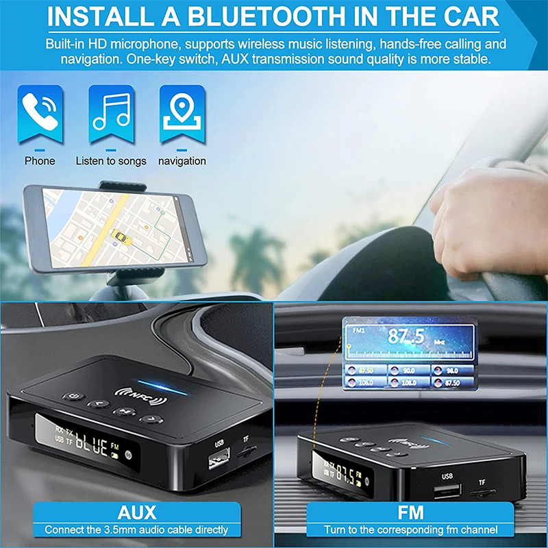 

Приемник-передатчик Bluetooth BT5.0, FM, стерео, AUX, 3,5 мм, RCA
