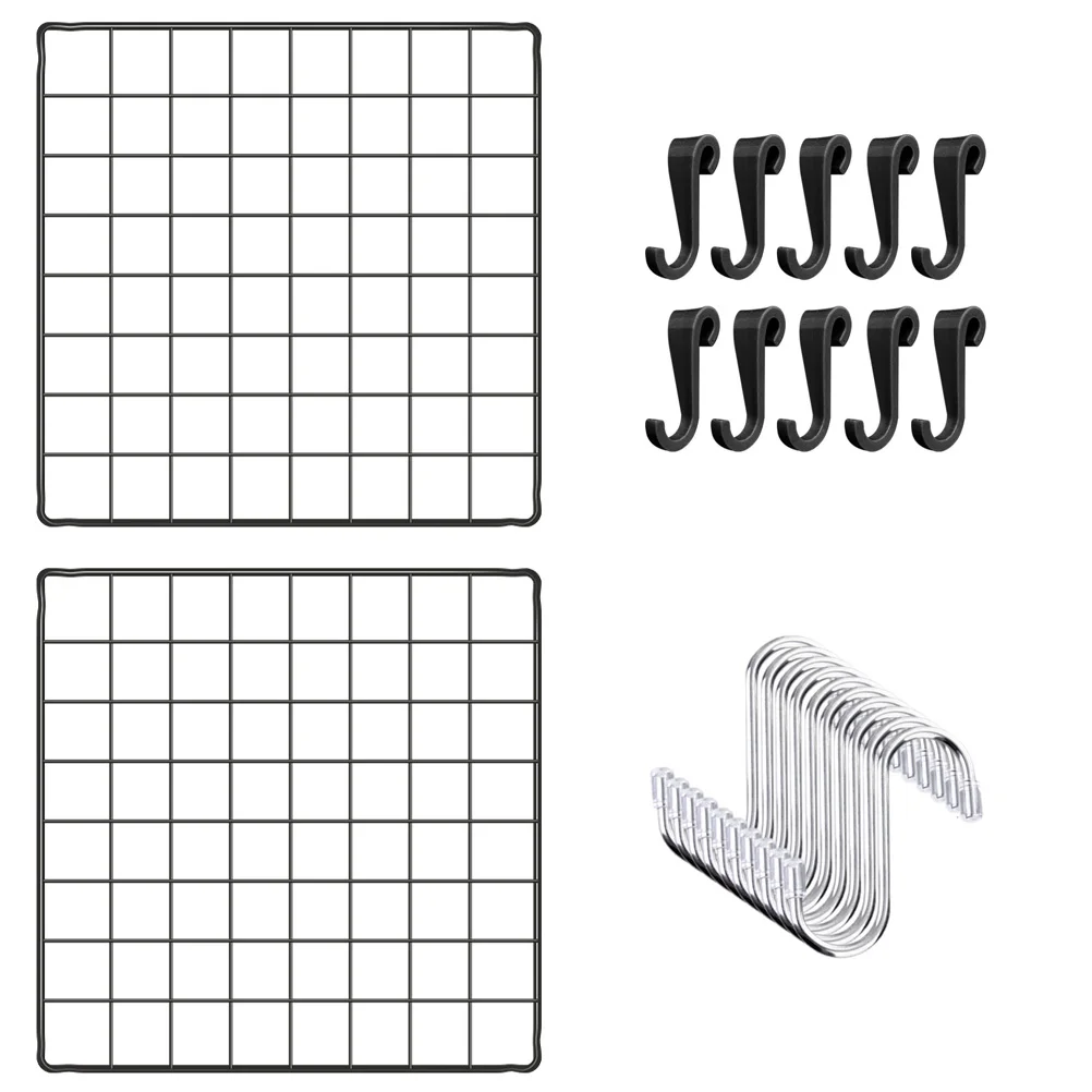 

Wall Grid Wire Panel Photo Display Hanging Pegboard Organizer Storage Shelfrack Mesh Board Frame Iron Metal Mounted Hooks