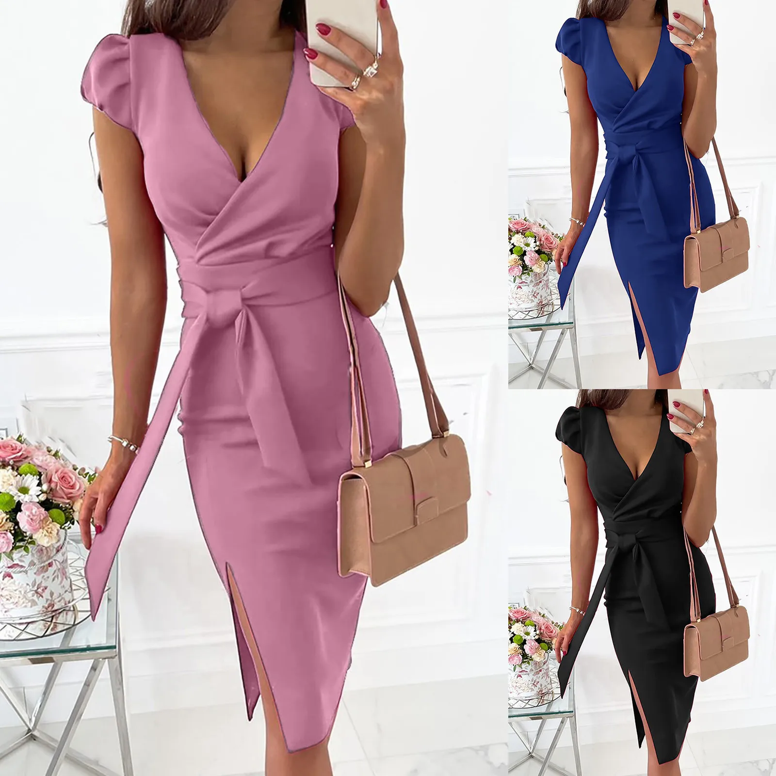

Womens Summer V Neck Maxi Dress Polka Dot Long Wrap Dress Beard Dress