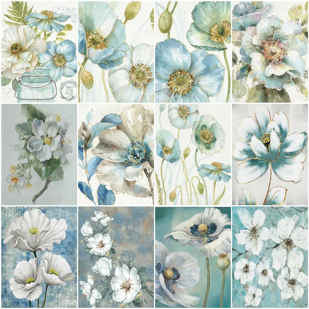 

Painting By Number White Flower Kits For Adults Handpainted DIY Coloring By Number Floral Home Decor Drawing On Canvas