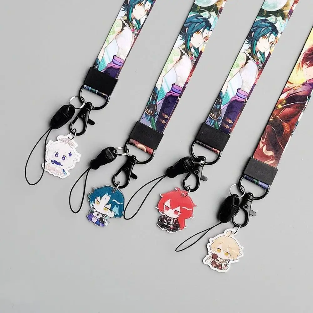 

Genshin Impact Figure Keychain for Car Keys Bag Backpack Lanyard Anime Accessories Zhongli Phone Charm Women Jewelry Men Gift